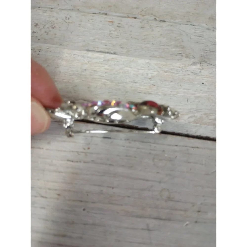 Vintage Silver Tone Rhinestone Pink Stone Owl Bird Brooch Pin Kitsch Boho Granny